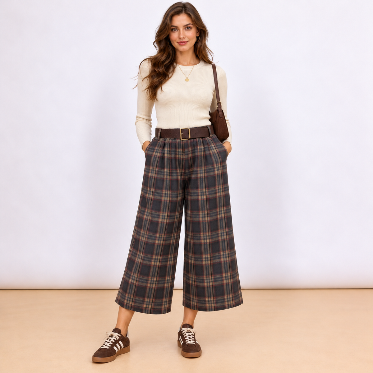 [MIXMUSE] Pantalone Tartan A Quadri Con Cintura In Vita