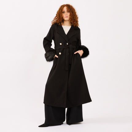 [MIXMUSE.COUTURE] Cappotto Lungo Con Manicotti in Eco-Pelliccia