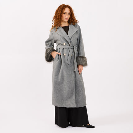 [MIXMUSE.COUTURE] Cappotto Lungo Con Manicotti in Eco-Pelliccia