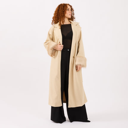 [MIXMUSE.COUTURE] Cappotto Lungo Con Manicotti in Eco-Pelliccia