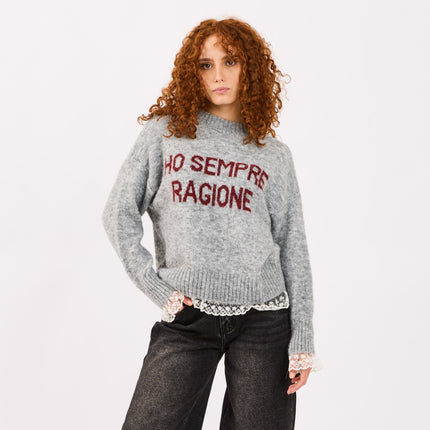 [MIXMUSE.SOUL] Maglione Con Scritta e Bordo In Pizzo