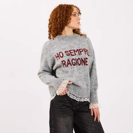 [MIXMUSE.SOUL] Maglione Con Scritta e Bordo In Pizzo