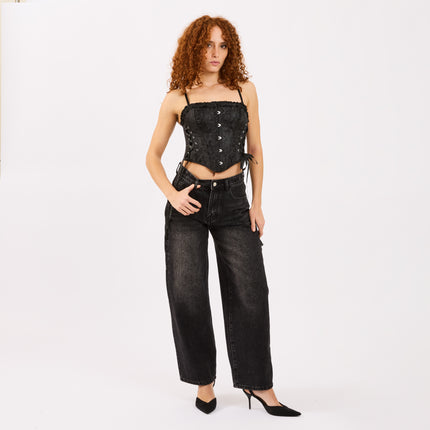 [MIXMUSE.SOUL] Corsetto Con Motivo in Rilievo e Lacci