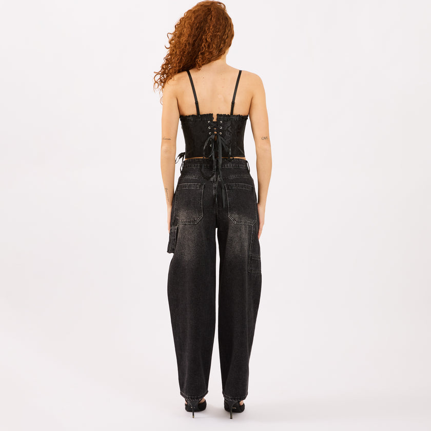 [MIXMUSE.SOUL] Corsetto Con Motivo in Rilievo e Lacci