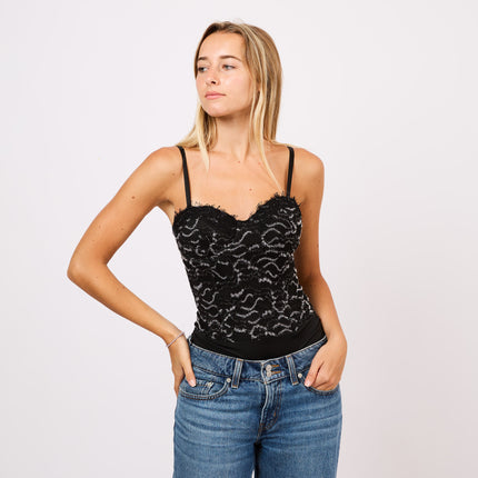 [MIXMUSE.SOUL] Top con spalline sottili e con ricami argento