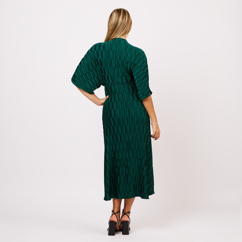 [MIXMUSE.COUTURE] Abito midi plissettato con maniche kimono