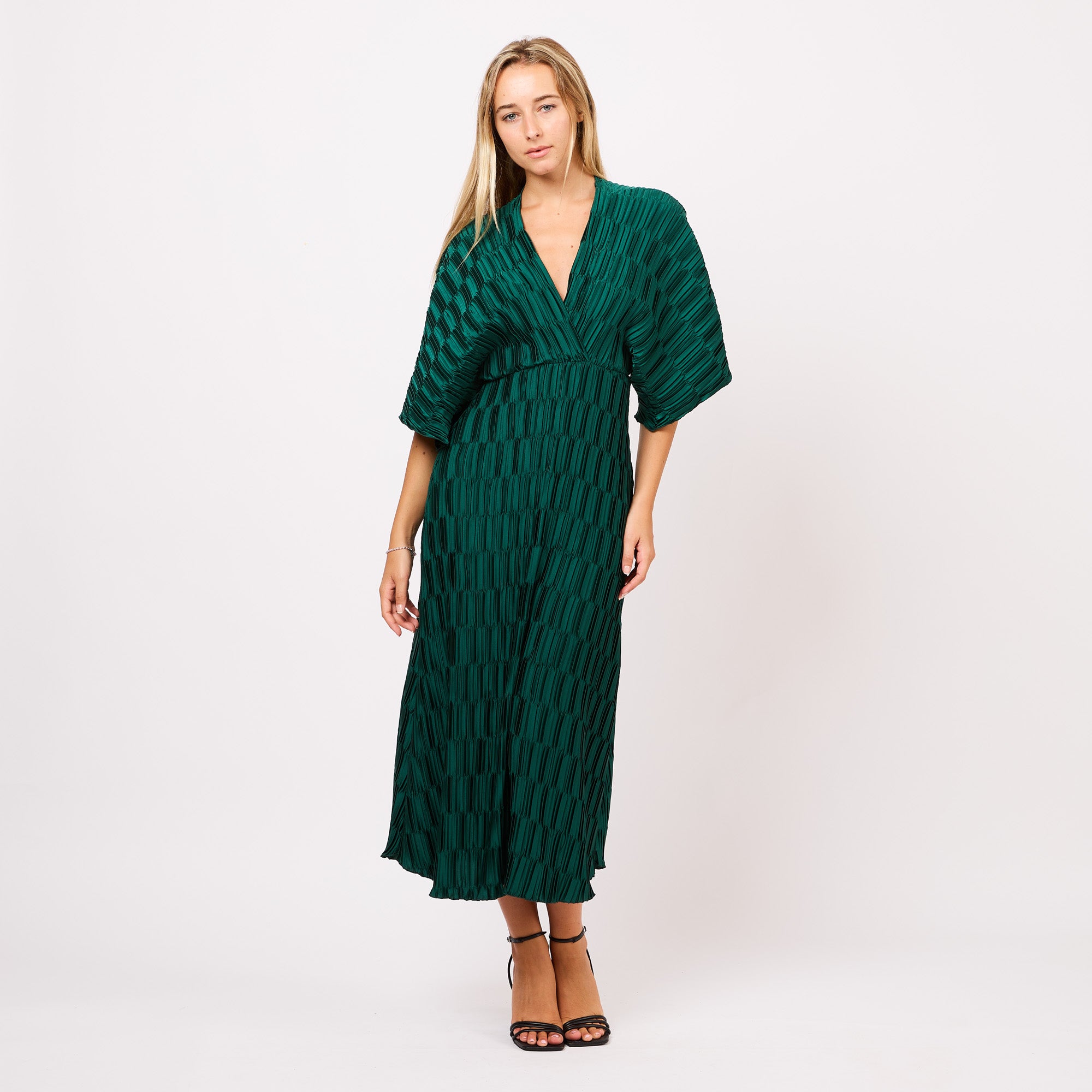 [MIXMUSE.COUTURE] Abito midi plissettato con maniche kimono