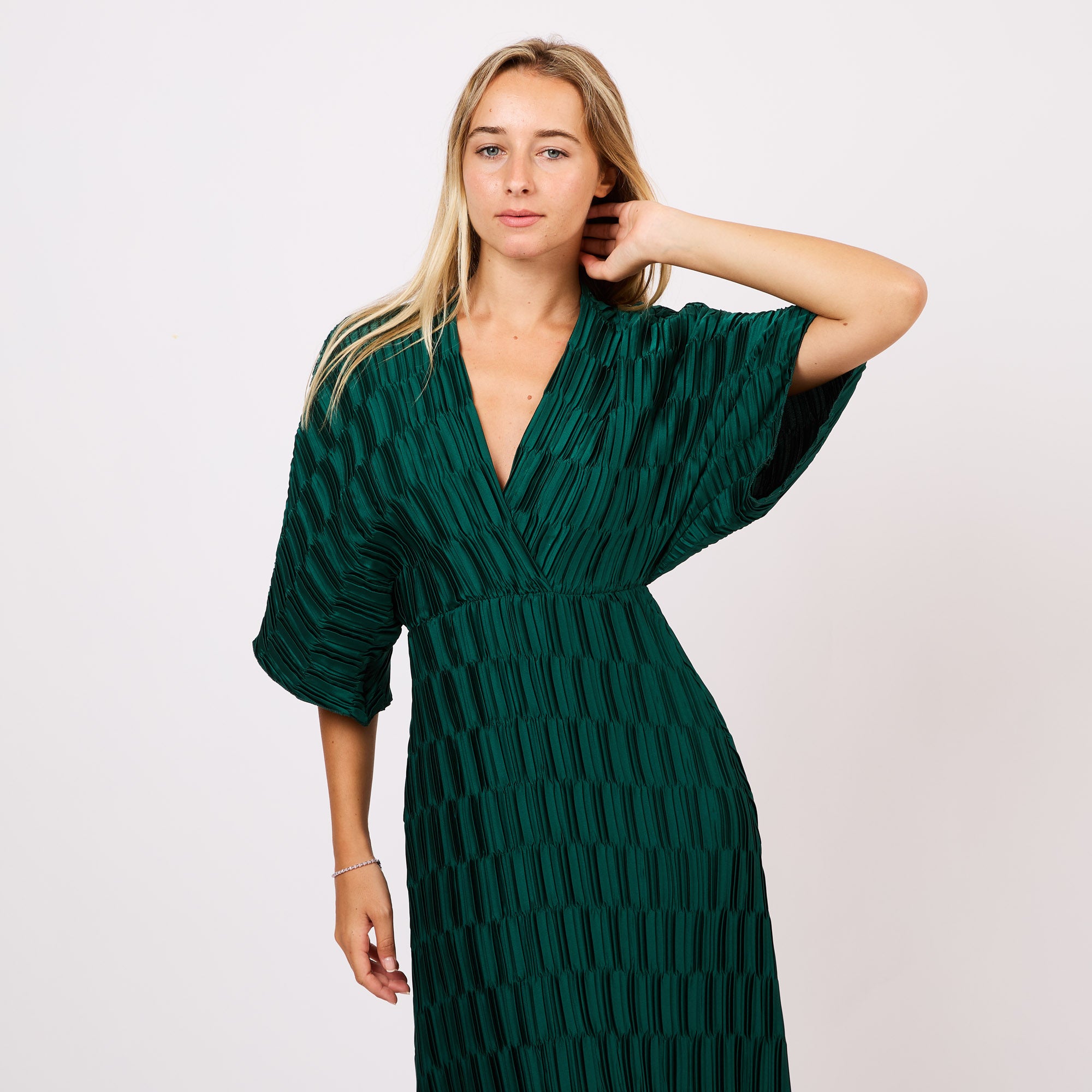 [MIXMUSE.COUTURE] Abito midi plissettato con maniche kimono