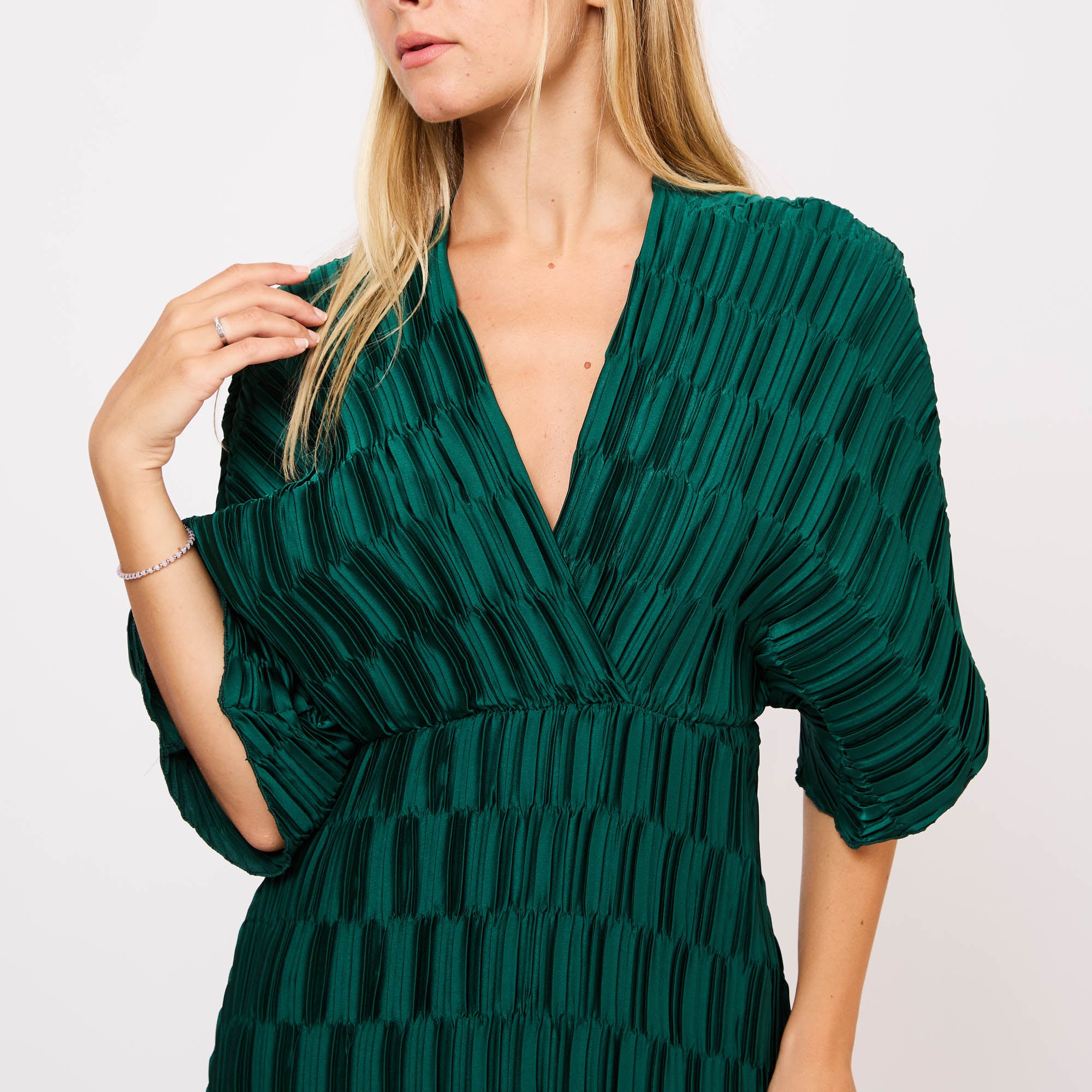 [MIXMUSE.COUTURE] Abito midi plissettato con maniche kimono