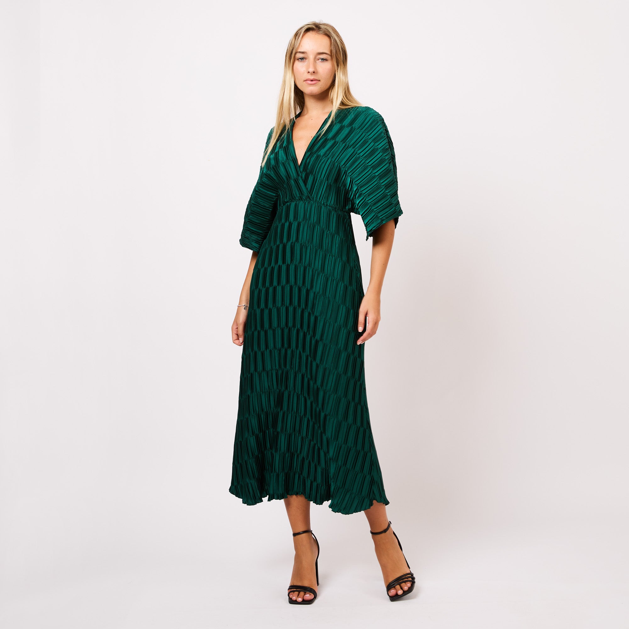 [MIXMUSE.COUTURE] Abito midi plissettato con maniche kimono