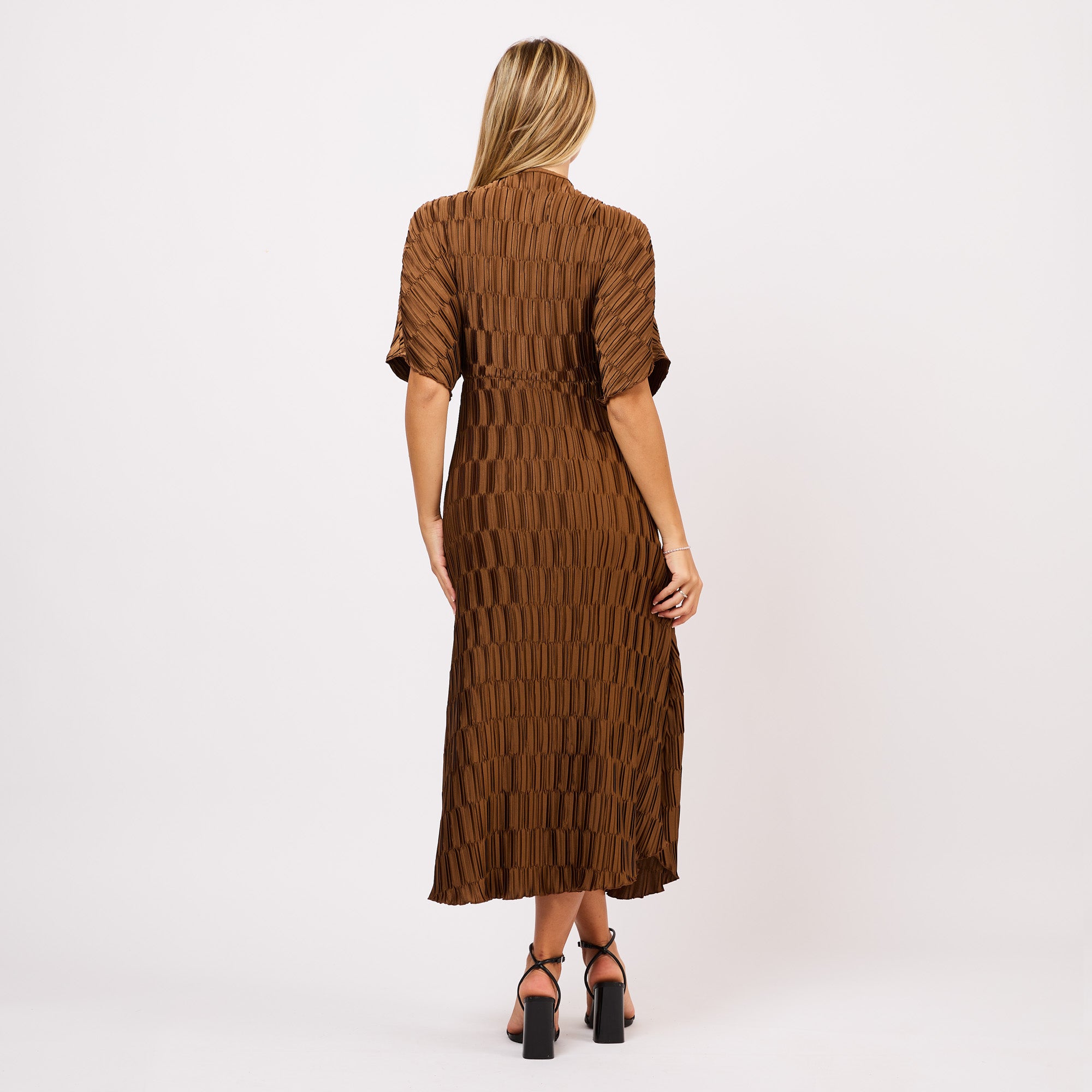 [MIXMUSE.COUTURE] Abito midi plissettato con maniche kimono