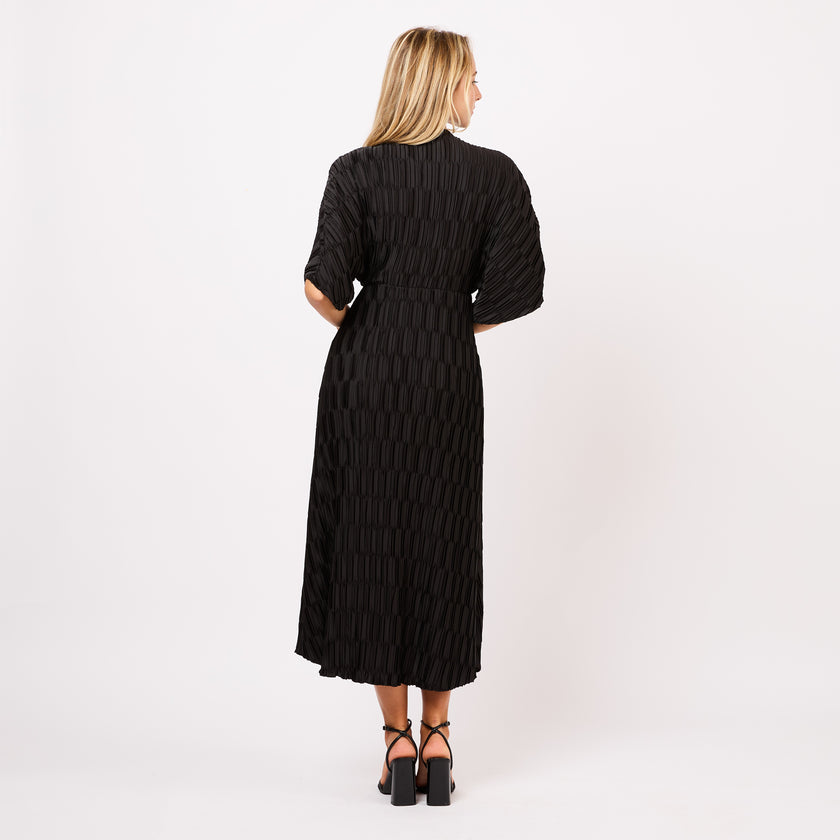 [MIXMUSE.COUTURE] Abito midi plissettato con maniche kimono