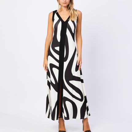 Abito Optical, Lungo a Coste con Stampa e Spacco Centrale