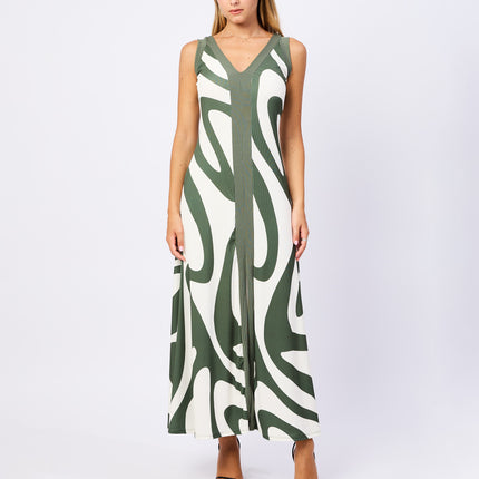 Abito Optical, Lungo a Coste con Stampa e Spacco Centrale