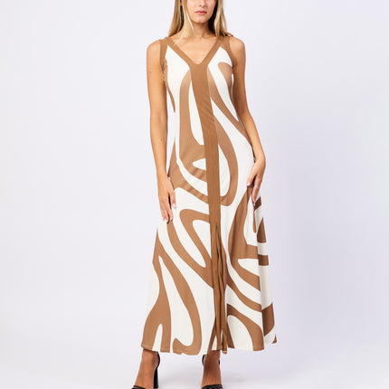 Abito Optical, Lungo a Coste con Stampa e Spacco Centrale