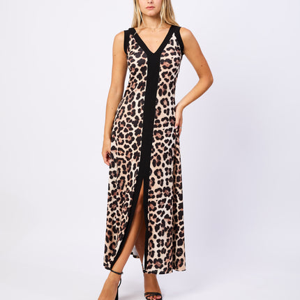 Abito Optical, Lungo a Coste con Stampa e Spacco Centrale