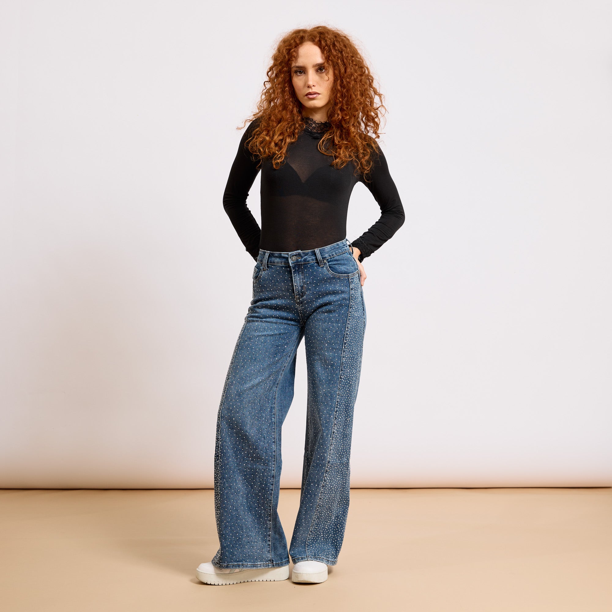 [MIXMUSE.NOHO] Jeans Elasticizzato A Palazzo Con Strass