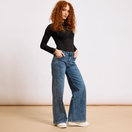 [MIXMUSE.NOHO] Jeans Elasticizzato A Palazzo Con Strass