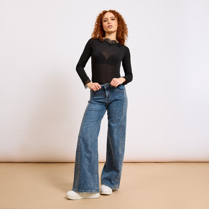 [MIXMUSE.NOHO] Jeans Elasticizzato A Palazzo Con Strass