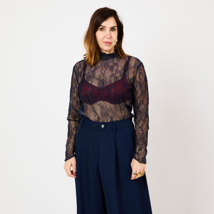 [MIXMUSE.COUTURE] Maglia in Pizzo Angelo, Trasparente A Maniche Lunghe