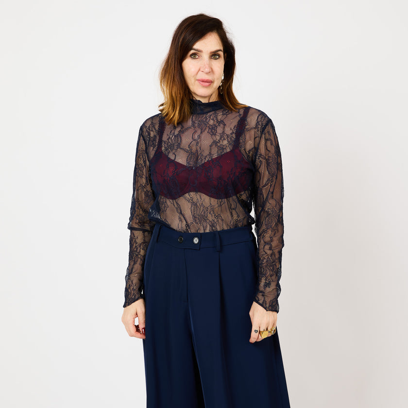[MIXMUSE.COUTURE] Maglia in Pizzo Angelo, Trasparente A Maniche Lunghe