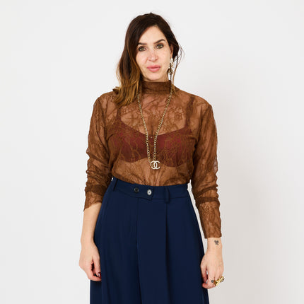 [MIXMUSE.COUTURE] Maglia in Pizzo Angelo, Trasparente A Maniche Lunghe