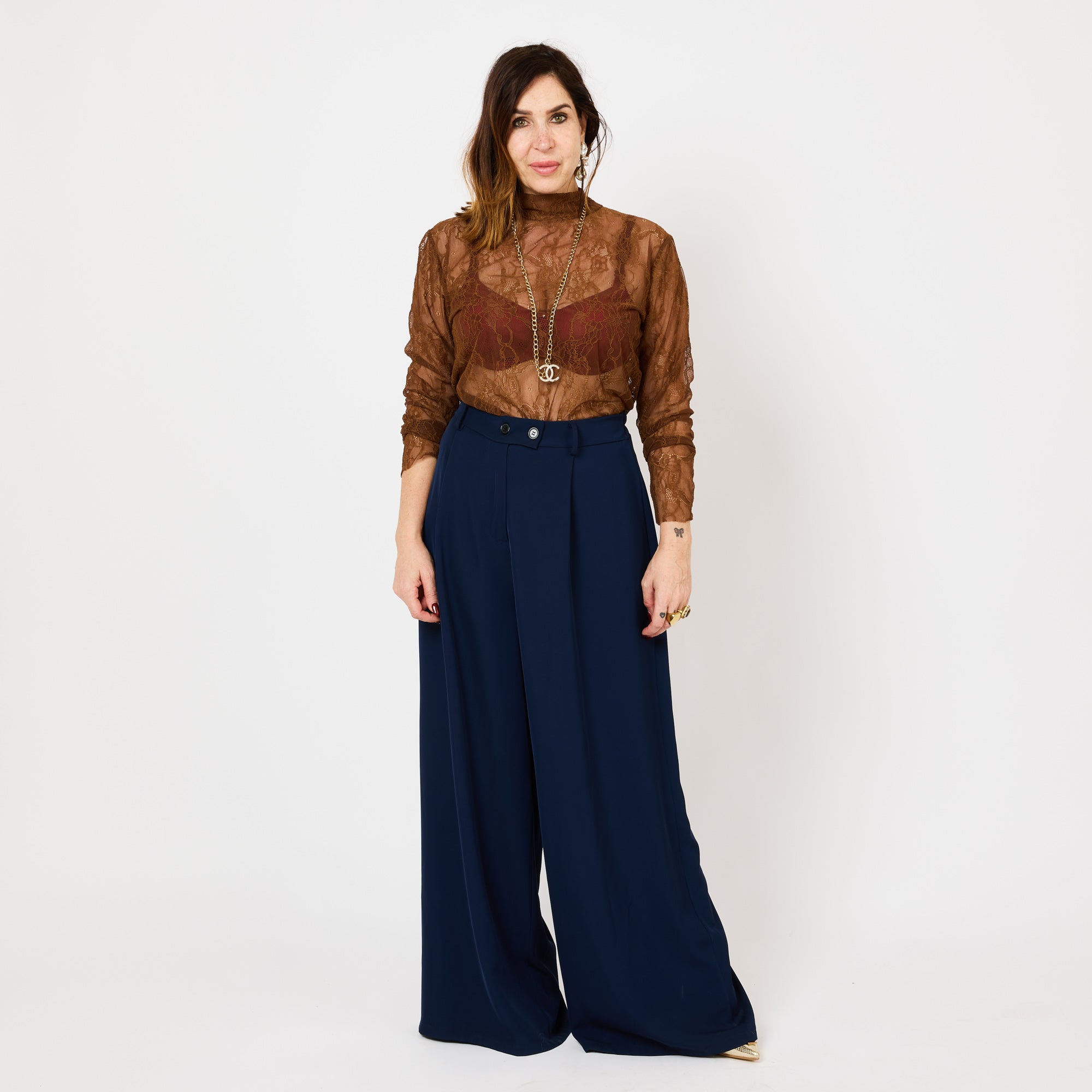 [MIXMUSE.COUTURE] Maglia in Pizzo Angelo, Trasparente A Maniche Lunghe
