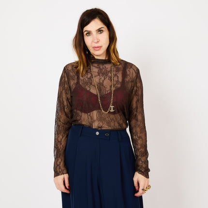 [MIXMUSE.COUTURE] Maglia in Pizzo Angelo, Trasparente A Maniche Lunghe