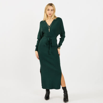 [MIXMUSE.NOHO] Vestito In Maglia A Costine Con Cintura e Maniche A Pipistrello