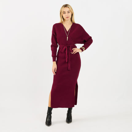 [MIXMUSE.NOHO] Vestito In Maglia A Costine Con Cintura e Maniche A Pipistrello