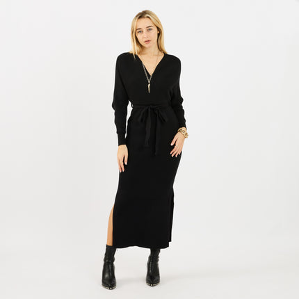 [MIXMUSE.NOHO] Vestito In Maglia A Costine Con Cintura e Maniche A Pipistrello