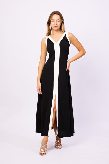 Abito Optical, Lungo a Coste con Stampa e Spacco Centrale