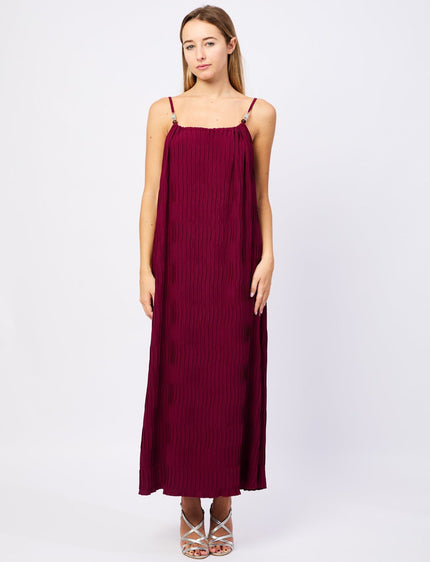 Abito Lungo Plissé con Spalline Gioiello