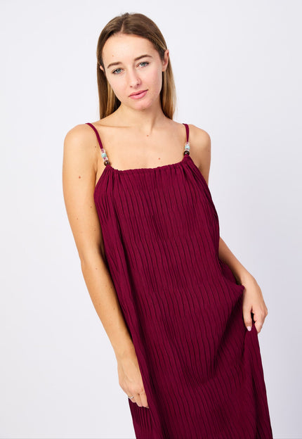 Abito Lungo Plissé con Spalline Gioiello