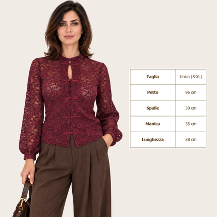 [MIXMUSE.COUTURE] Korean Chic, Maglia In Pizzo Di Ciniglia Con Chiusure Shanghai
