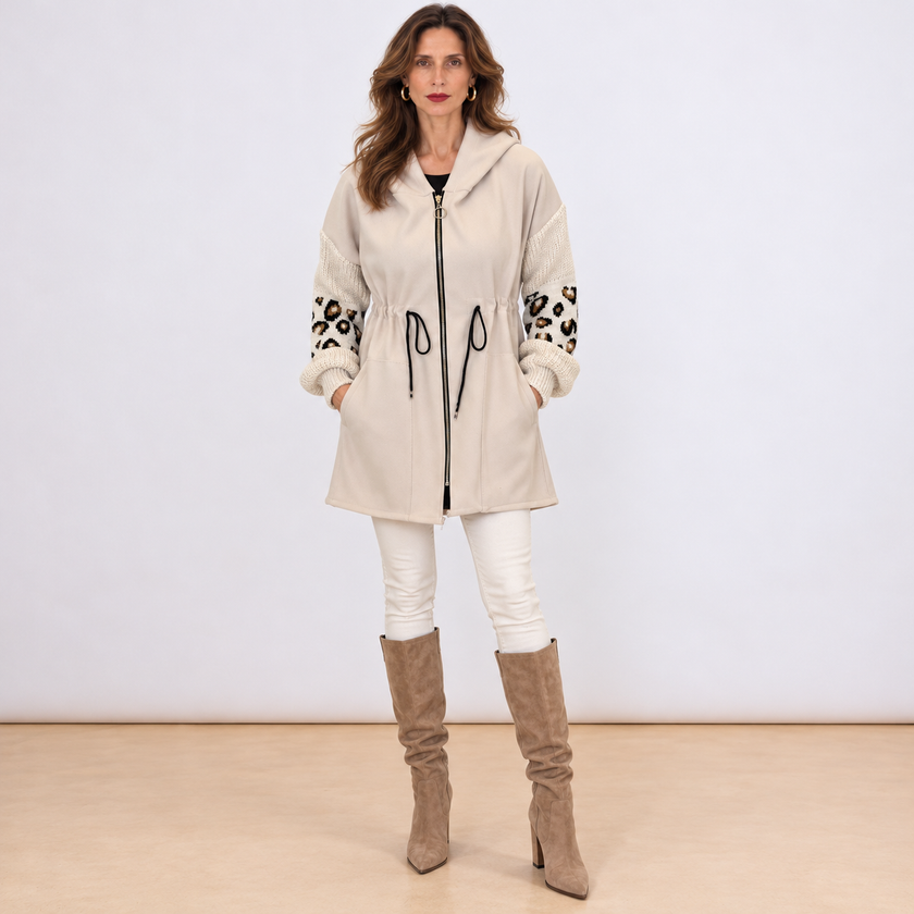 [MIXMUSE.NOHO] Nolita, Cappotto Combinato con Maniche in Maglia e Zip