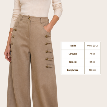 [MIXMUSE.NOHO] Versailles, Pantalone Con Alamari e Bottoni Dorati, Effetto Scamosciato