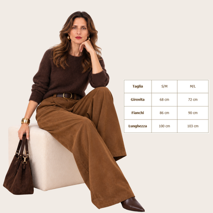 [MIXMUSE.NOHO] Pantalone A Zampa Con Effetto Scamosciato E Cintura