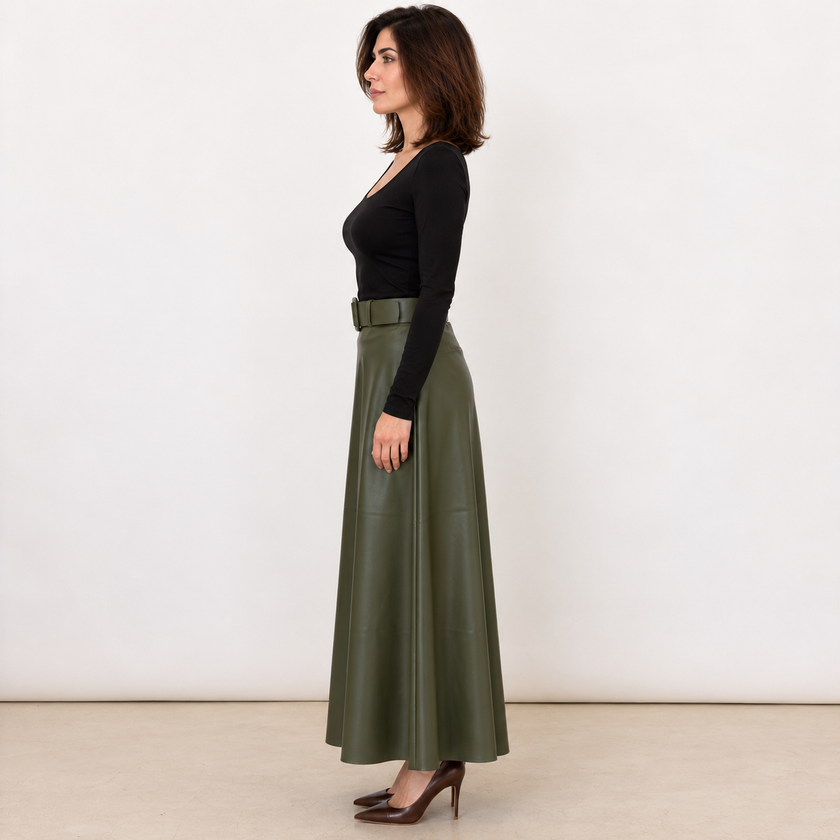 [MIXMUSE.COUTURE] Gonna In Ecopelle Con Cintura Regolabile In Vita