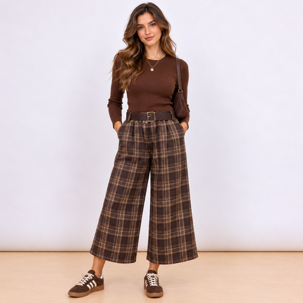 [MIXMUSE] Pantalone Tartan A Quadri Con Cintura In Vita