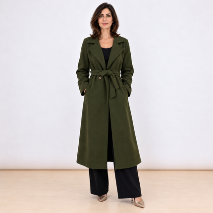 [MIXMUSE.COUTURE] Cappotto Lungo Doppiopetto Con Cintura In Vita E Collo A Revers