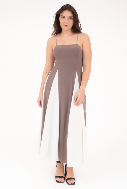 Abito Sofia, Lungo Bicolore Spalline Sottili - Made In Italy