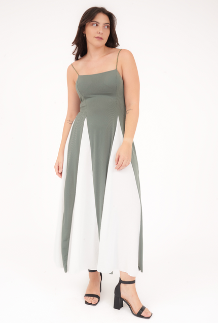 Abito Sofia, Lungo Bicolore Spalline Sottili - Made In Italy