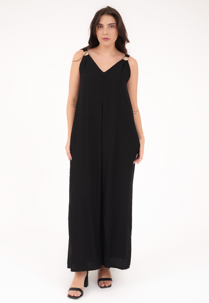 Tuta Emma, con Spalline Larghe e Decorazione Oro, Tasche Laterali