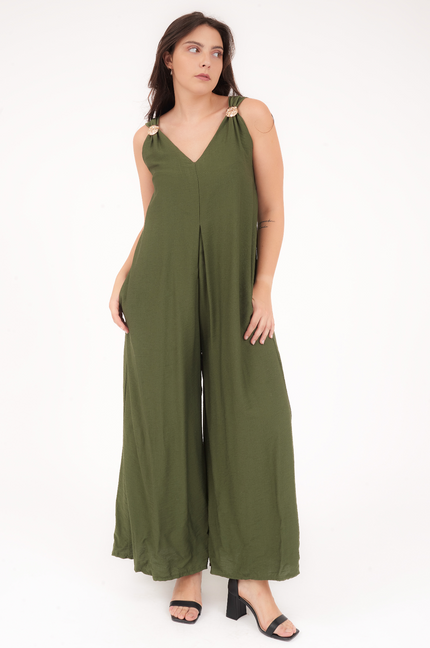 Tuta Emma, con Spalline Larghe e Decorazione Oro, Tasche Laterali