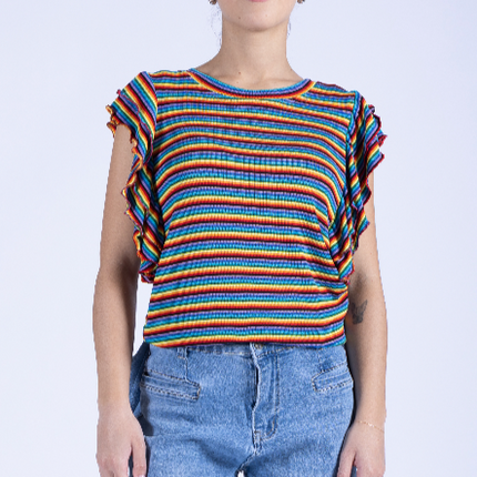 MAGLIETTA A RIGHE CON MANICHE A VOLANT