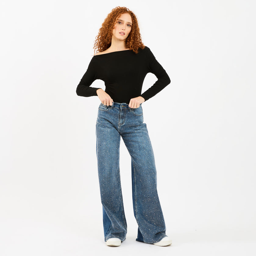 [MIXMUSE.NOHO] Jeans Palazzo Con Brillantini