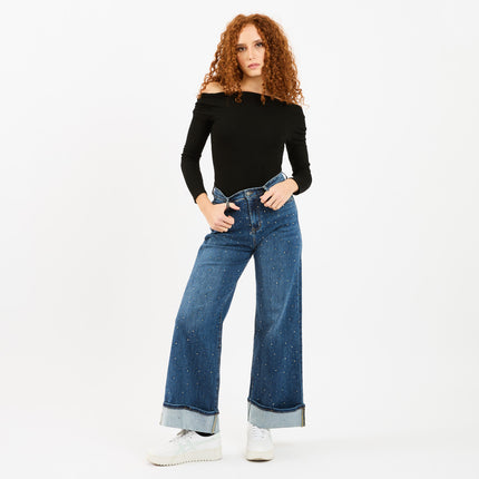 [MIXMUSE.SOUL] Jeans Con Brillantini E Risvolto