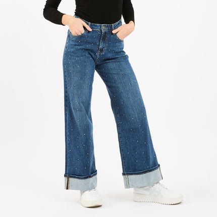 [MIXMUSE.SOUL] Jeans Con Brillantini E Risvolto