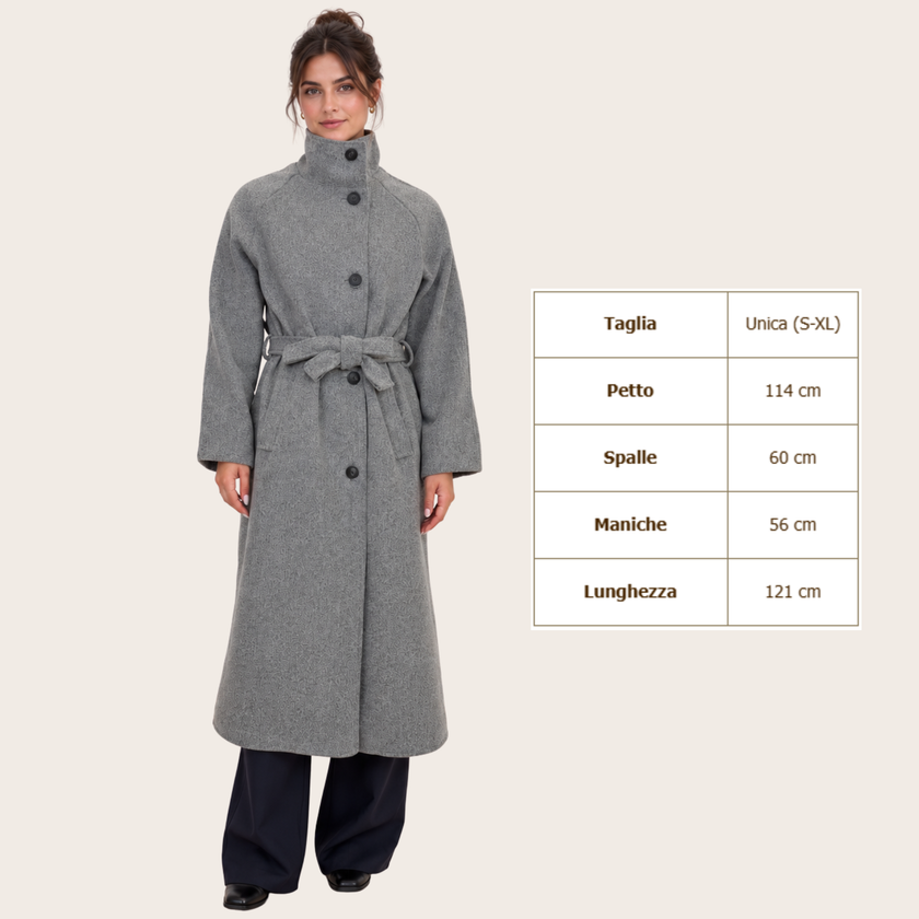 [MIXMUSE] Cappotto Lungo Con Cintura In Vita E Bottoni